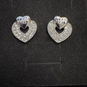 Miu Miu Silver Crystal Heart Drop Stud Earrings